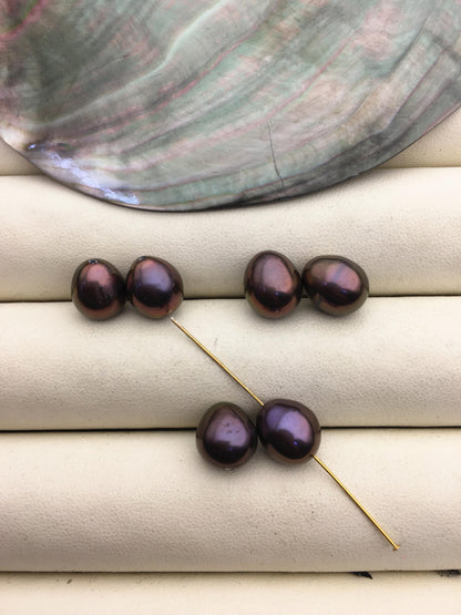 AAA 9mm deep brown rice freshwater Pearls,drop pearl earring material,oval teardrop pearl pairs,LR9-3A-27