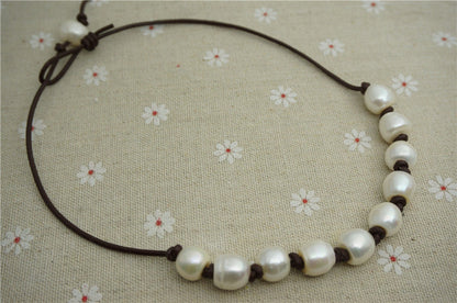 Big rice pearl necklace,whitefreshwater pearl necklace,Leather Pearl Necklace, Pearl Leather Necklace,White Leather Pearl necklace,Le1-096