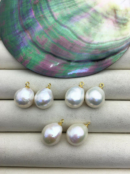 2 pairs AAA 12-13mm White baroque drop edison gold silver freshwater pearl Pair,ED11-3A-2-34