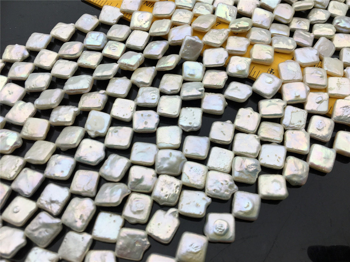 AA+ 12/13mm Thin/Thick White Square Freshwater Pearl,one full strand,wholesale,ZS-112-18-4