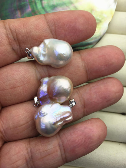 2pcs AAA 12-16mm natural color rainbow baroque pearl pendant necklace, gold plated S925 Sterling silver pendant,NC1-041-21