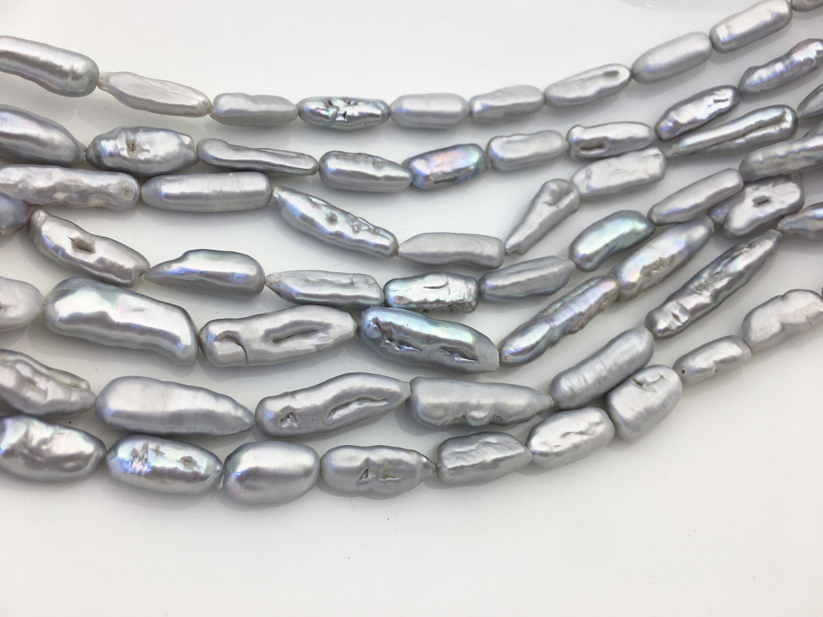 AA 7-8mm gray thick biwa Pearl Necklace,Genuine Fresh Water Pearl,Wedding Necklace,Mothers Day,ZS-80-10-79
