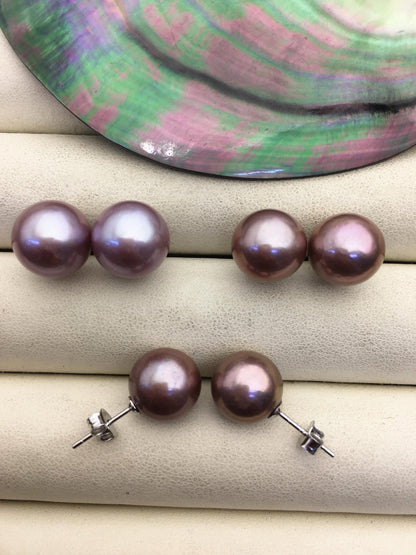 1 pair AAA 11-12mm purple round edison pearl stud earrings,S925 Sterling Sliver stud earrings,wedding pearl earrings,SE3-T9-65