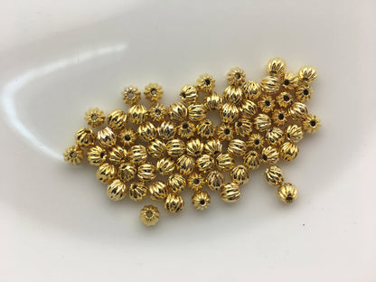 50pcs 4mm Yellow Gold Round Gold Beads,copper plated 18k solid gold,AAL-003-8