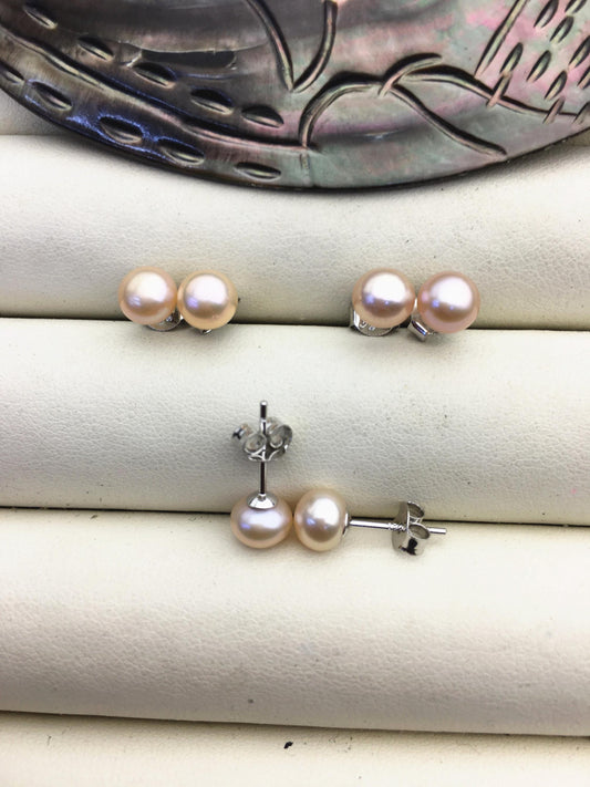 1 pair AAA 6-6.5mm pink Pearl Stud Earrings, pearl earrings,S925 Sterling Silver,Wedding,classic pearl studs,SE1-T58