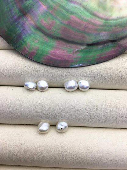 2 pairs AAA 6-7mm White keshi pearls Pair,for make stud earrings,half hole,loose pearl beads,very high luster,ZS-127-62-1