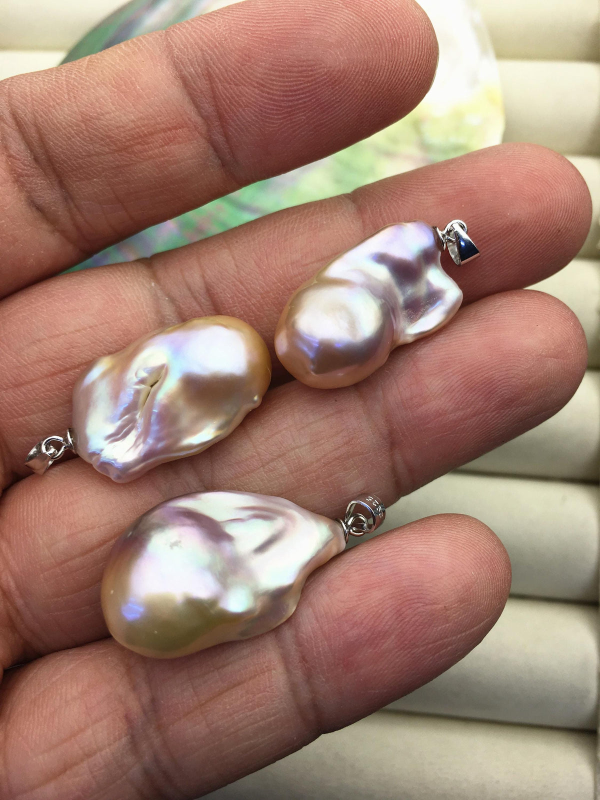 2pcs AAA 12-15mm orange purple baroque pearl pendant necklace,S925 Sterling silver pendant,NC1-041-19