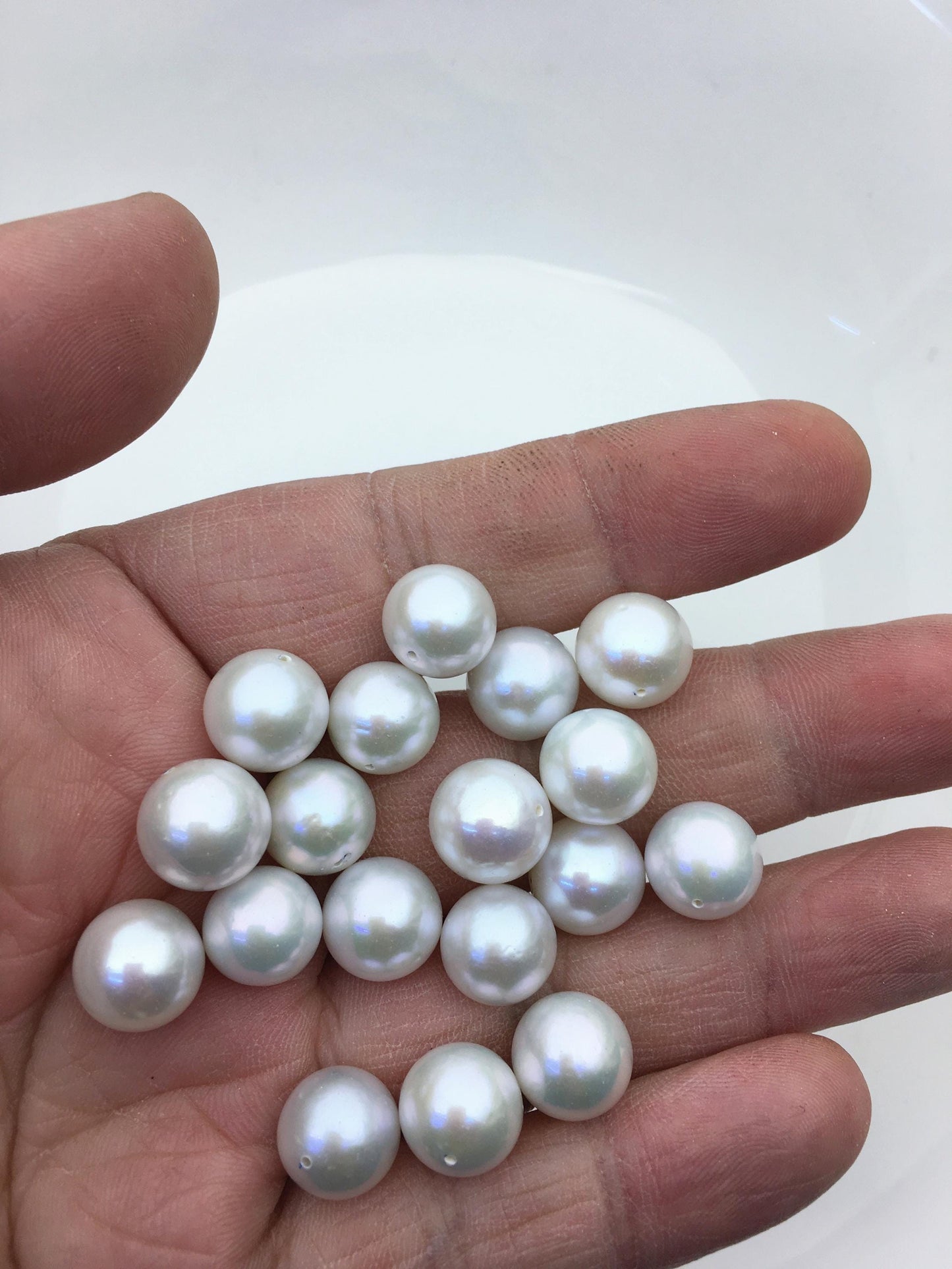10pcs AAA 11-12mm white round freshwater pearl pair,half hole,RP11-3A-1
