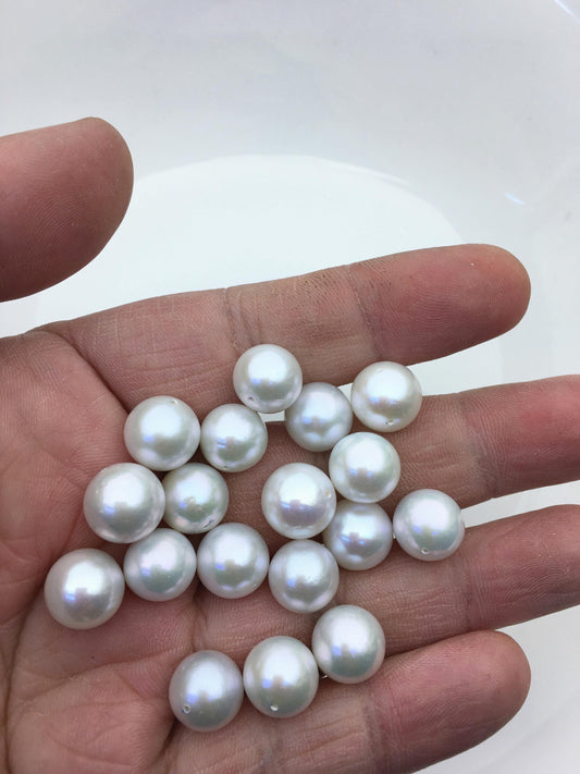 10pcs AAA 11-12mm white round freshwater pearl pair,half hole,RP11-3A-1