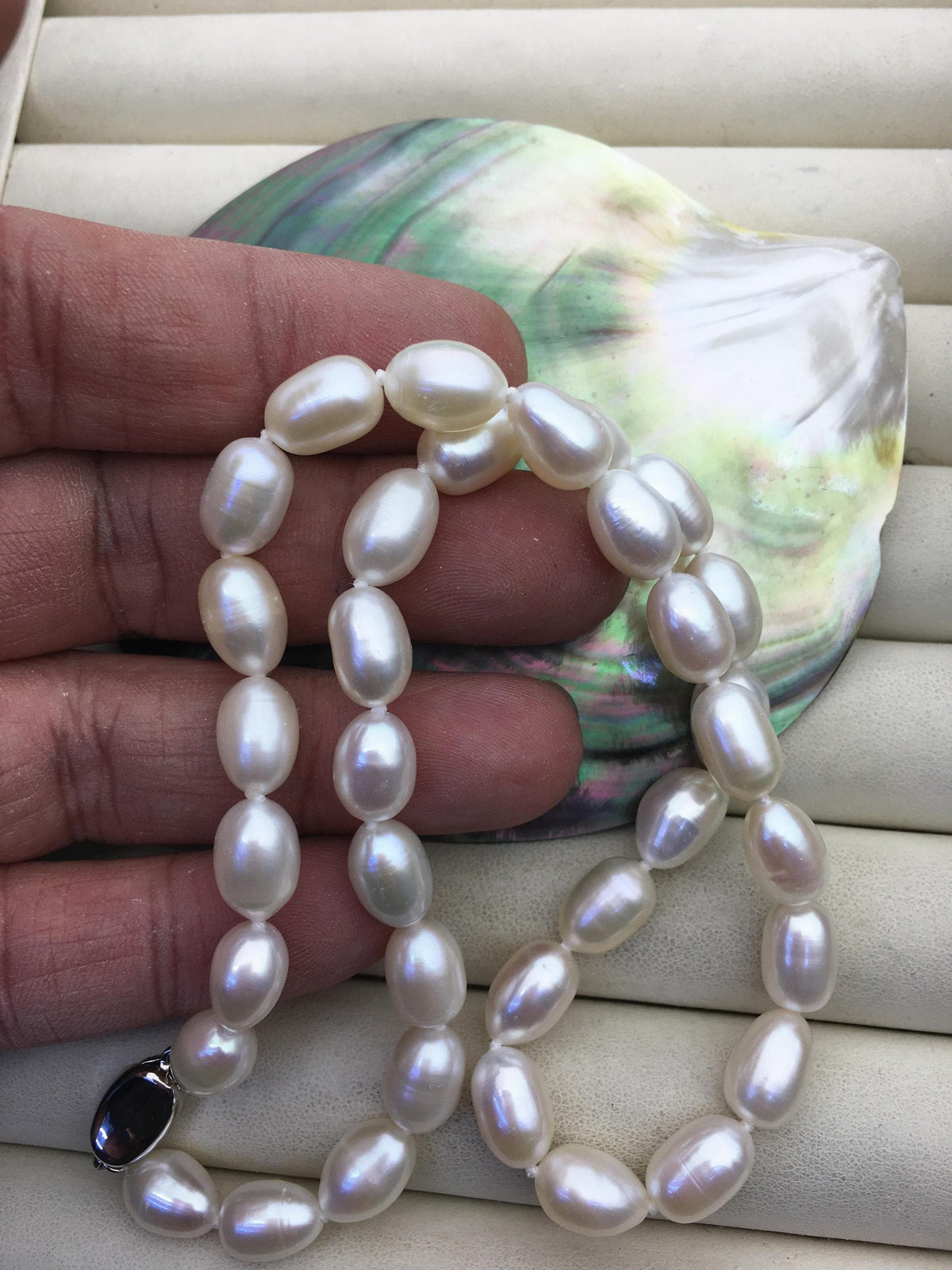 17'' AAA- 7.5-8mm white rice pearl Necklace,NPN1-006