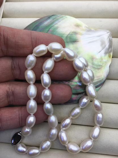 17'' AAA- 7.5-8mm white rice pearl Necklace,NPN1-006