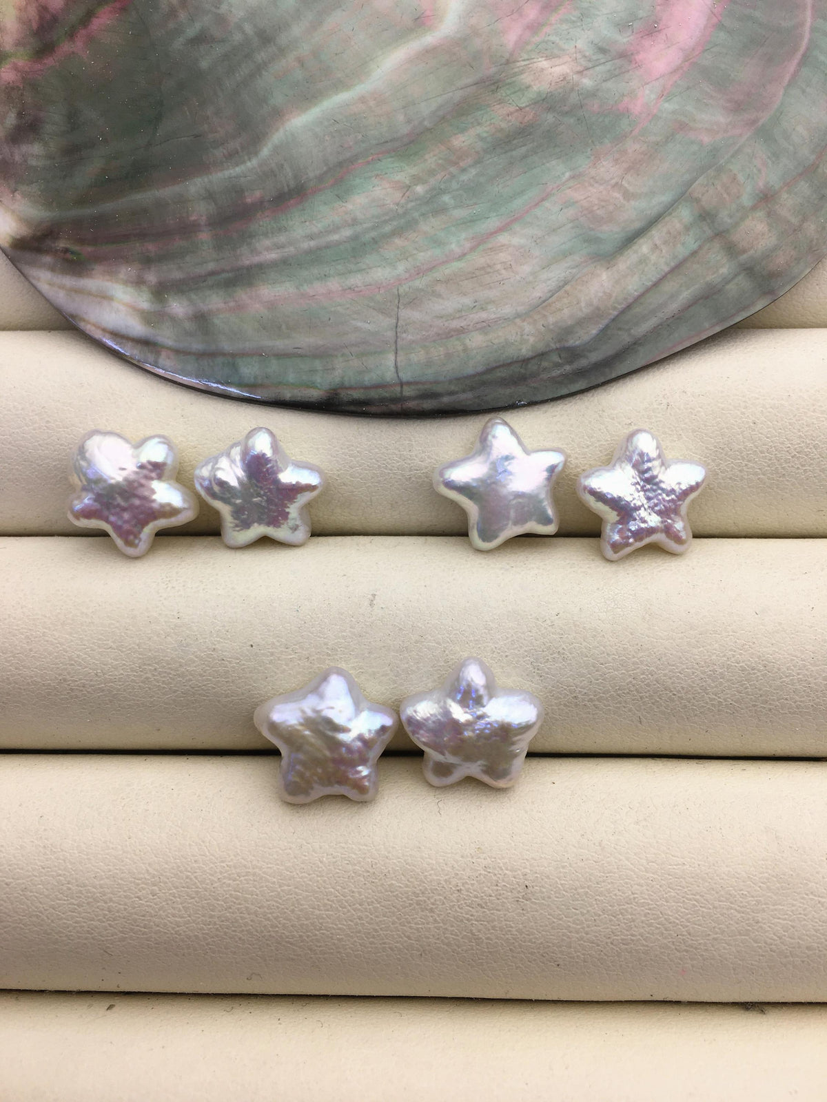 2 pairs AAA 11-13mm White Five pointed star Shape Freshwater Pearl White loose Beads Piar,no hole, wholesale,ZS-103-37-72