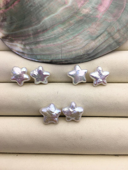 2 pairs AAA 11-13mm White Five pointed star Shape Freshwater Pearl White loose Beads Piar,no hole, wholesale,ZS-103-37-72