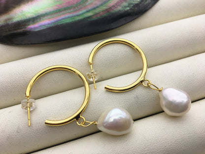 Big Hoop 11mm White nugget pearl stud earrings,wedding pearl earrings,SE3-131-49
