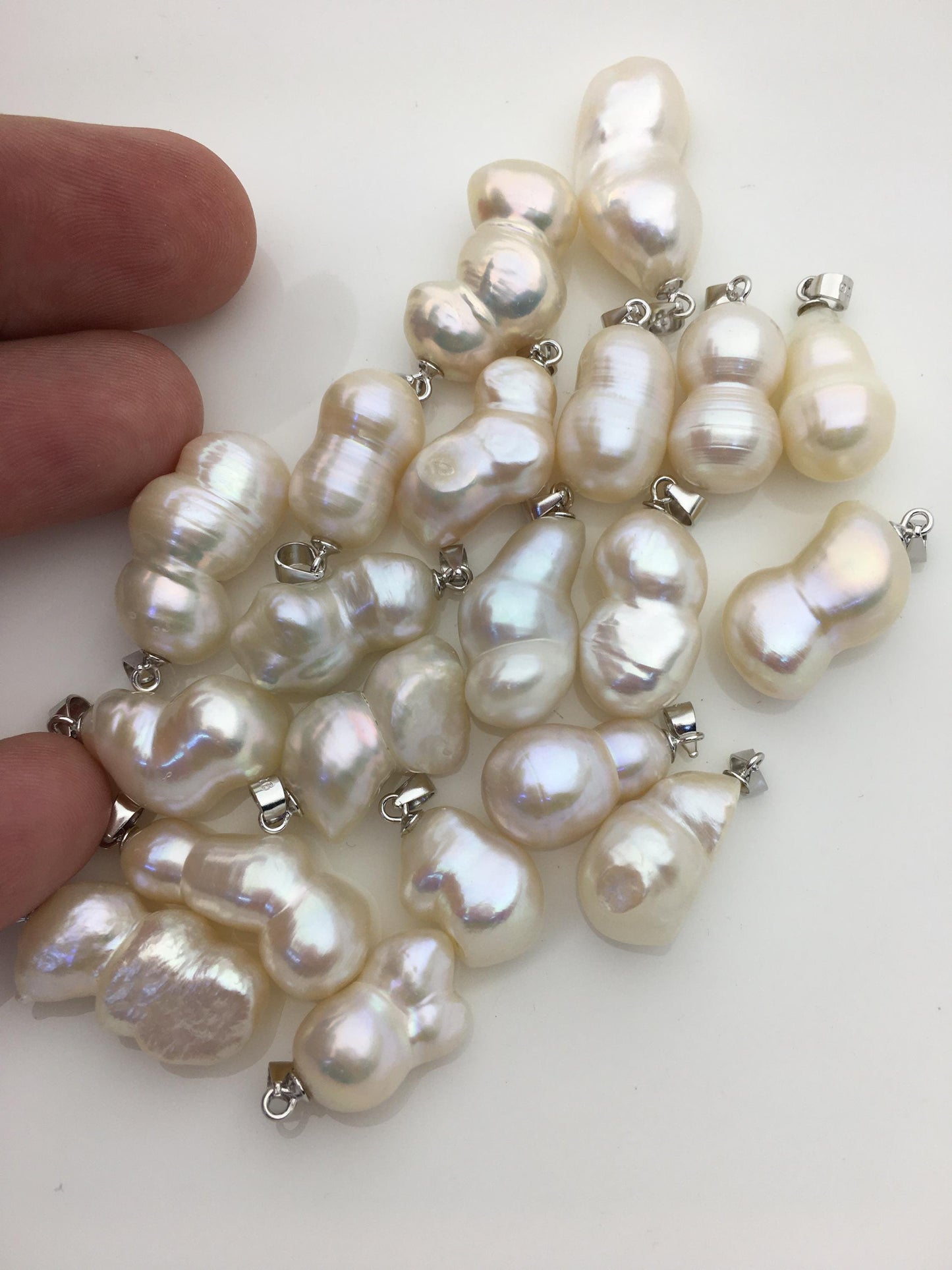 3pcs AAA 10-13mm white baroque gourd pearl pendant necklace,S925 Sterling silver pendant,NC1-T20