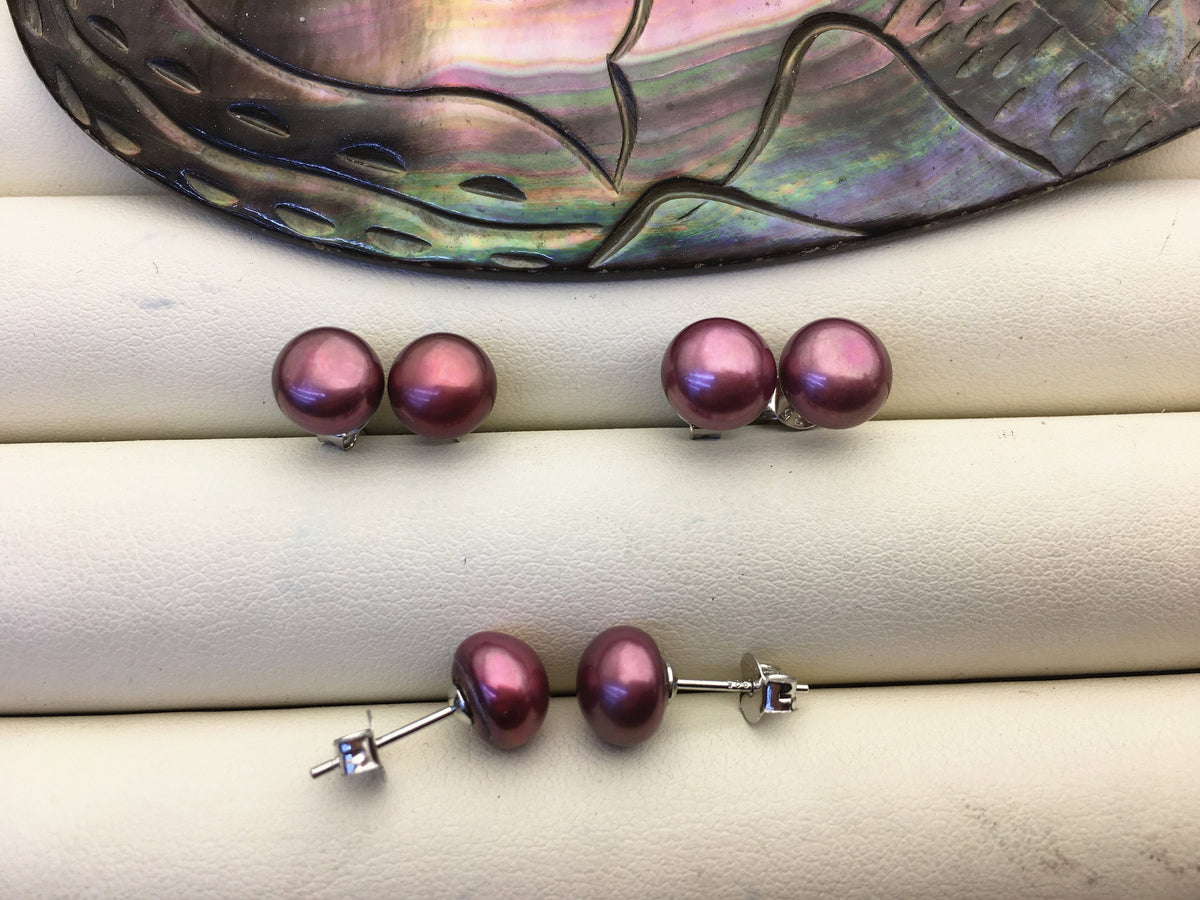 AAA 8-8.5mm red Brown Freshwater Pearl Stud Earrings, pearl earrings,Wedding,classic pearl studs,SE1-062