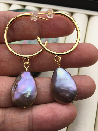 Big Gray Drop Coin freshwater pearl stud earrings,wedding pearl earrings,SE3-131-10