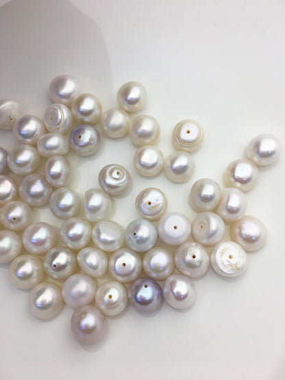 20pcs AAA/AA+ 10-11mm White baroque button freshwater pearls,half hole,BTN10-T5