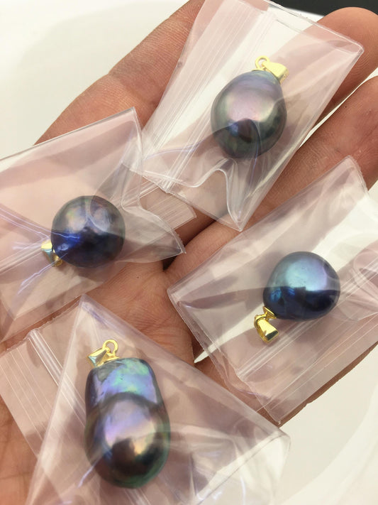 2pcs AAA 12-13mm black rainbow drop rice edison freshwater Pearl pendant,NC1-029