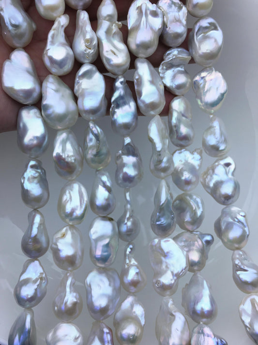 15.5'' AAA 14-18mm big white with natural gray flame ball pearl,FL15-3A-7-8