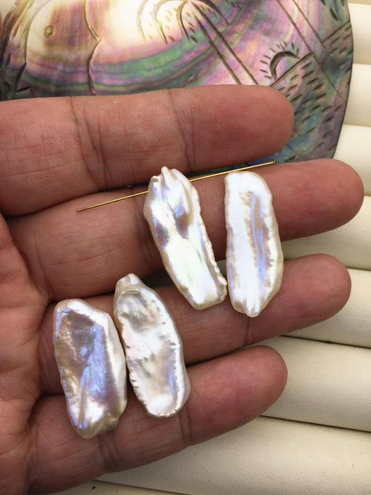 2 pairs AA+ 12-14mm Big White keshi pearls Pair,top side through hole,for make dangle earrings,baroque pearl,loose pearl beads,ZS-127-36-15