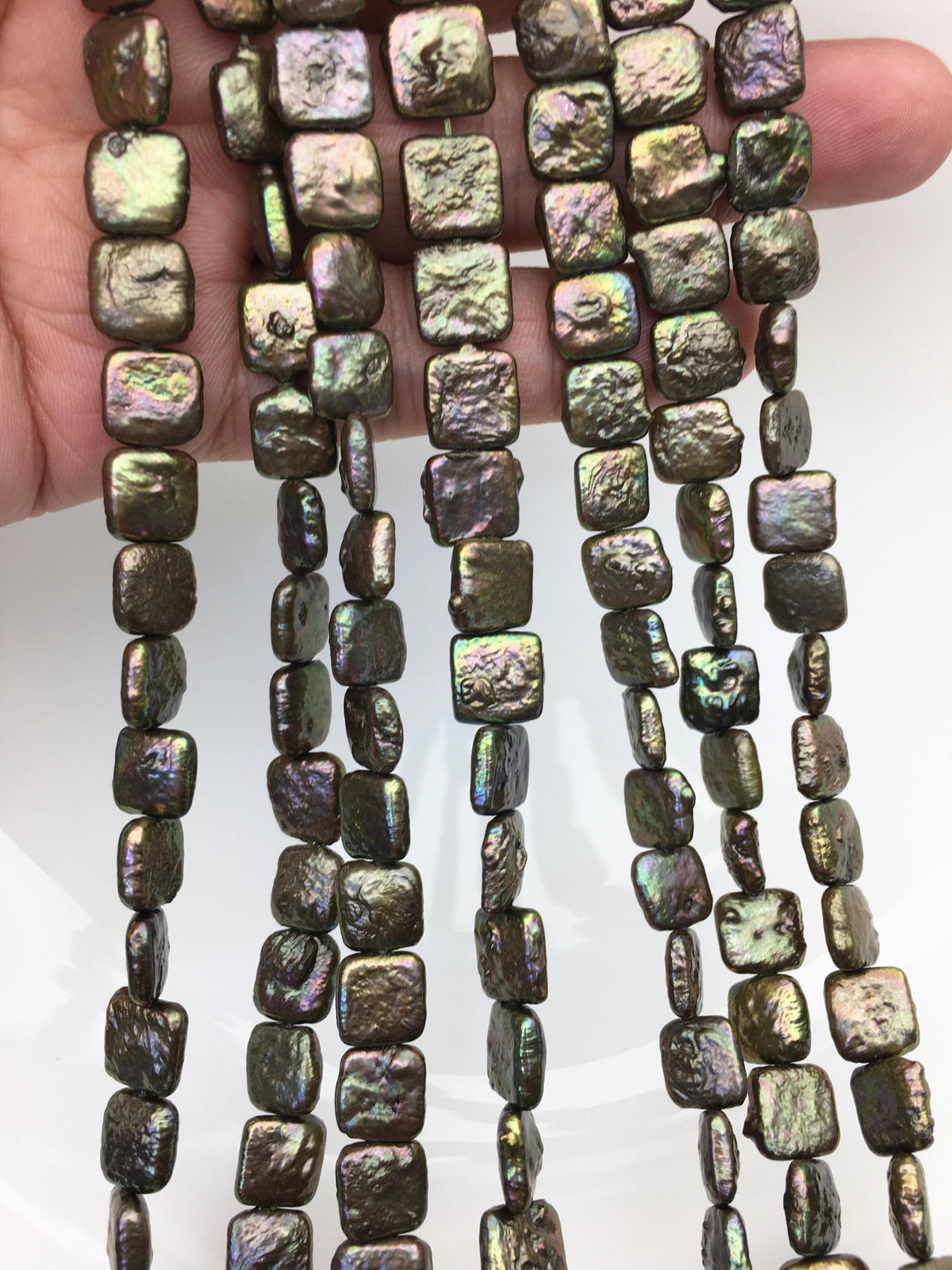 AA 9-11mm green rectangle square Shape Freshwater Pearl,Block pearl,ZS-113-6