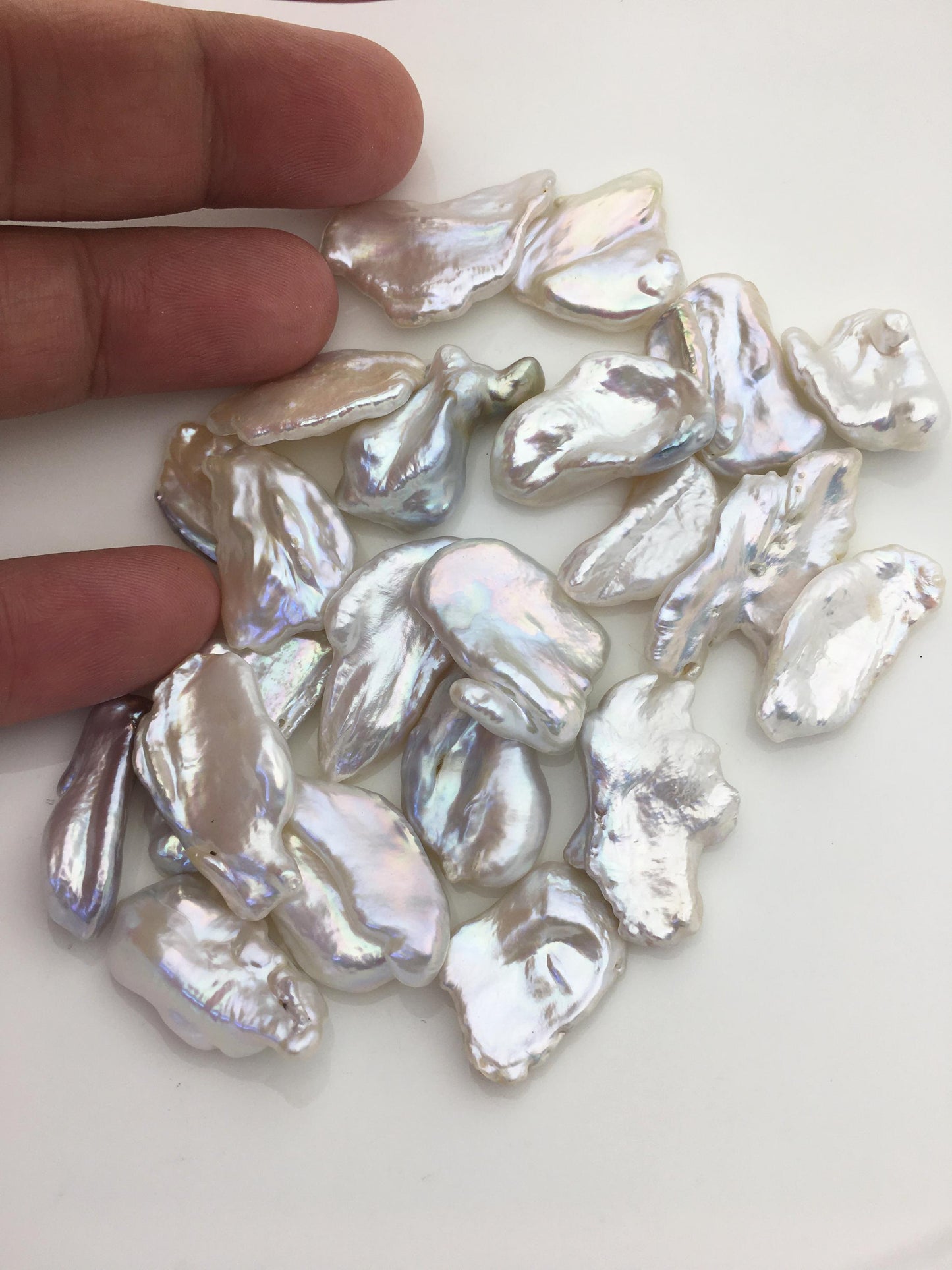 22pcs AAA 9-17mm big white thin biwa keshi Freshwater Pearls, no hole,ZS-80-1-8
