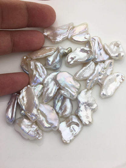 22pcs AAA 9-17mm big white thin biwa keshi Freshwater Pearls, no hole,ZS-80-1-8