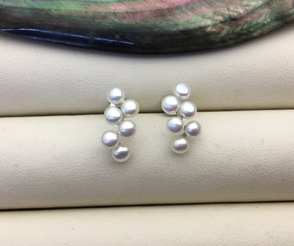 High Luster!AAA white button round pearl stud earring wedding,Sterling Silver rice pearl dangle earrings,bridal earrings pearl,SE3-008-1