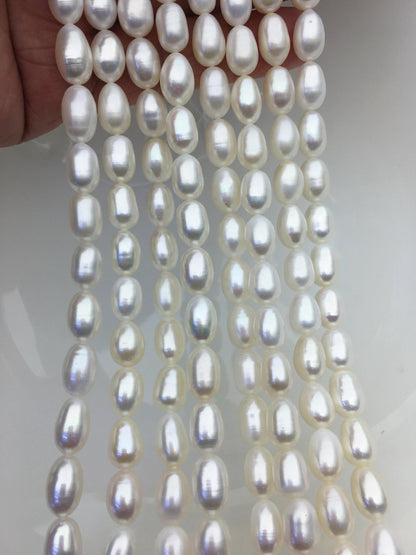 AAA- 7.3-8mm x 9.5-11mm Cultured White Freshwater Rice Pearls beads,drop pearl necklace,diy pearl beads,gift for her,LR8-2A-1