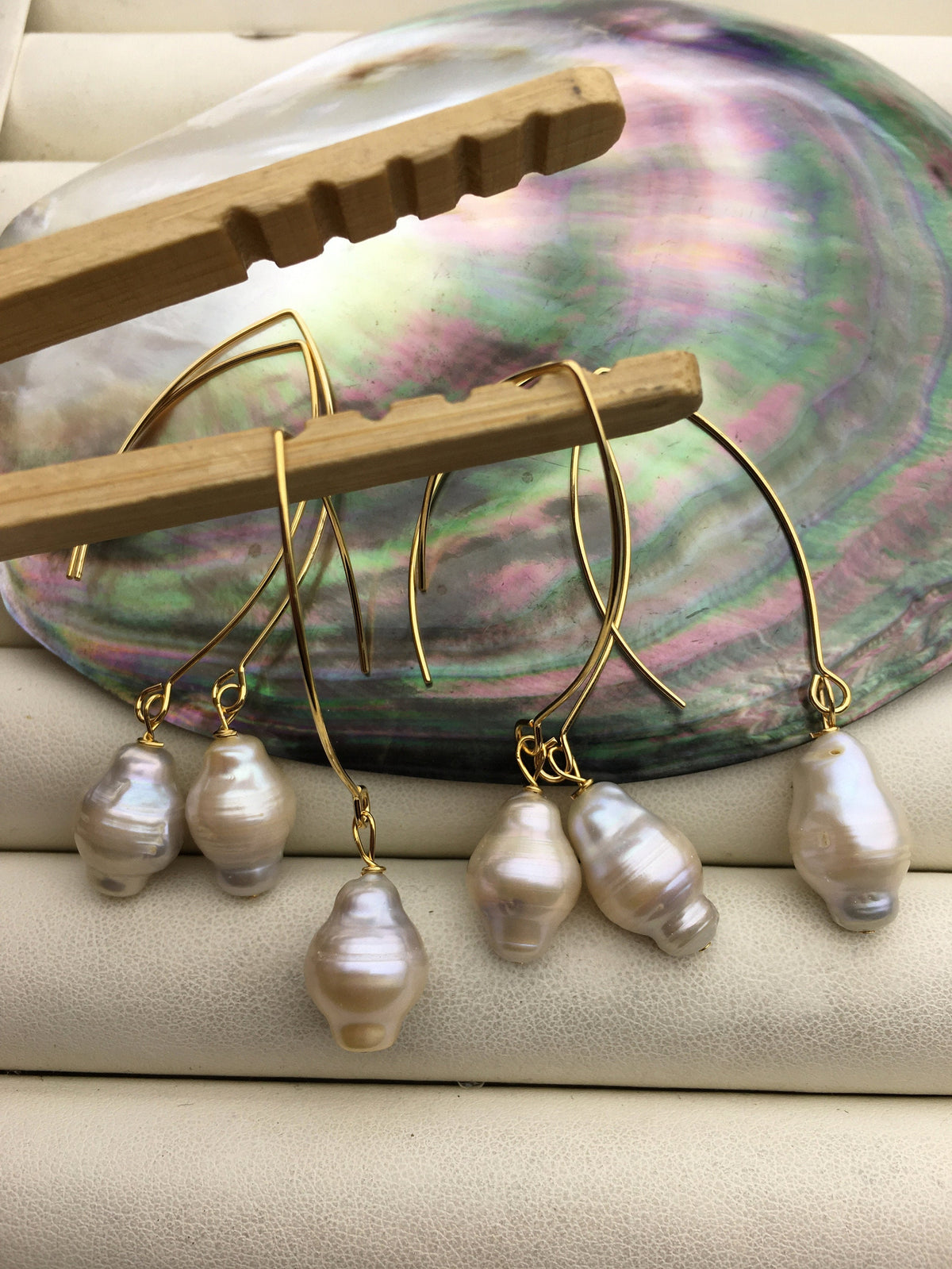 1 pair White 11mm big baroque freshwater pearl dangle earrings,wedding pearl earrings,SE3-131-13