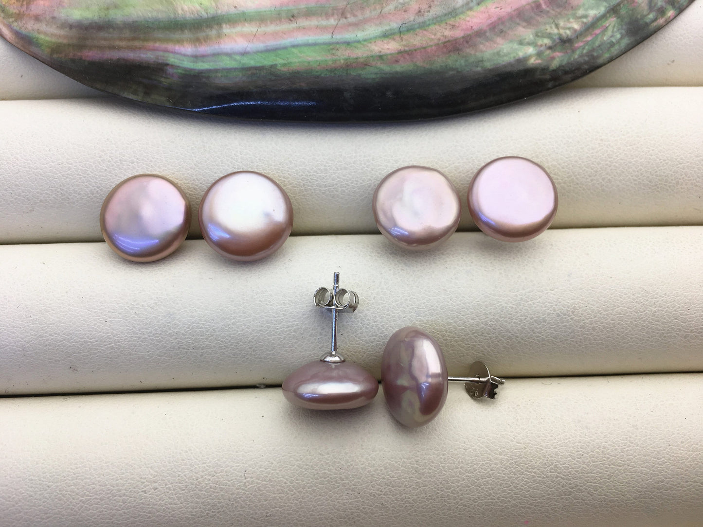 1 pair AAA 11-12.5mm Purple Coin Fresh Water pearl stud earrings,S925 Sterling Silver,dangle pearl earrings,SE3-T29