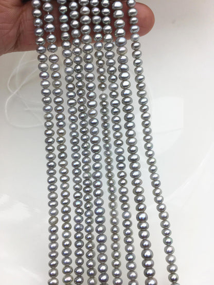 AAA 4-4.5mm tiny Gray button round potato freshwater pearls,Rondelle pearl Beads,white freshwater pearl,loose strands,SM4-T3