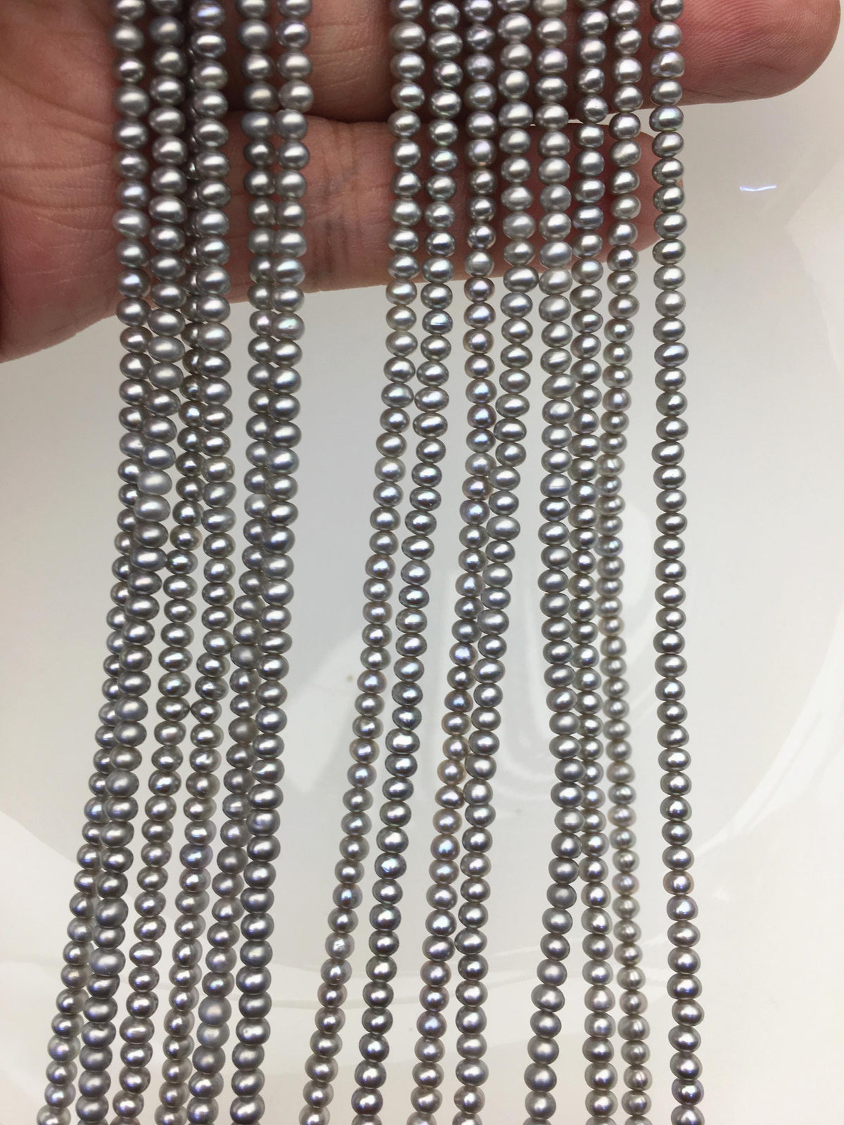AAA 3-3.5mm Gray tiny button freshwater pearls,Rondelle pearl Beads,SM3-3A-32