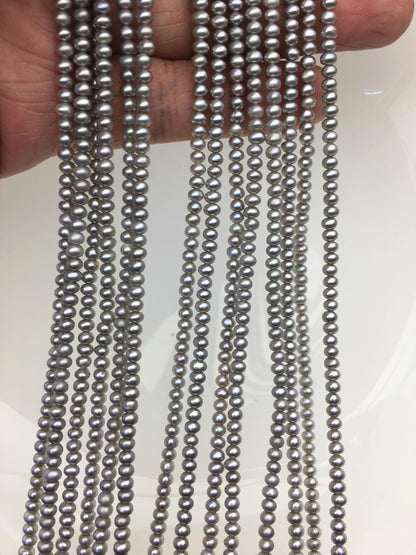 AAA 3-3.5mm Gray tiny button freshwater pearls,Rondelle pearl Beads,SM3-3A-32