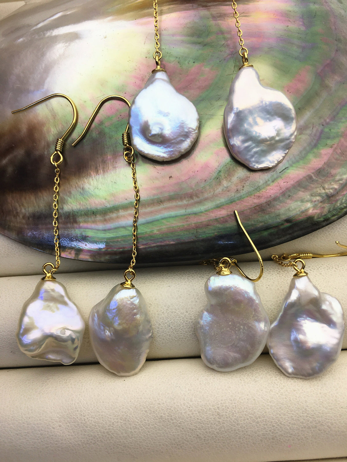 AAA White Keshi pearl Tassels dangle earrings,S925 Sterling Sliver pearl earrings,pearl for women,SE3-T3