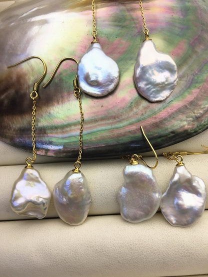 AAA White Keshi pearl Tassels dangle earrings,S925 Sterling Sliver pearl earrings,pearl for women,SE3-T3