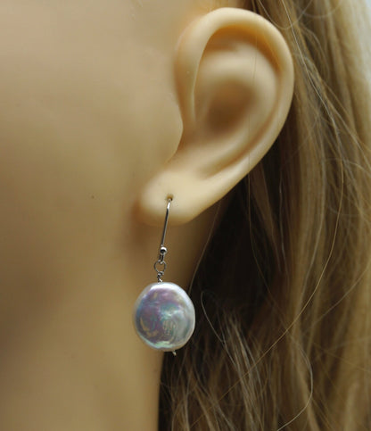 AAA White Coin Pearl Dangle Earrings- S925 silver pearl dangle earrings,SE3-105