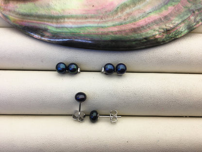 AAA 5-5.5mm tiny deep blue black pearl stud earrings,Sterling Silver,SE1-T26