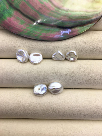 2 pairs AAA 8-9mm White keshi pearls Pair,for make stud earrings,baroque pearl,loose pearl beads,bottom half hole,ZS-127-34