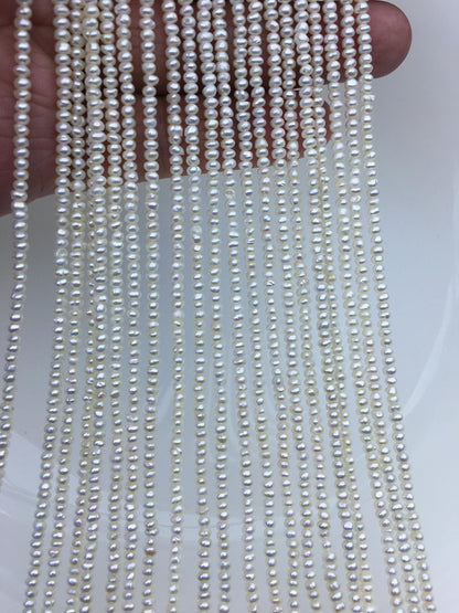 AA+ 2.5-3mm tiny white button pearls,full strand,Rondelle pearl Beads,white freshwater pearl,loose strands,SM2-2A-1