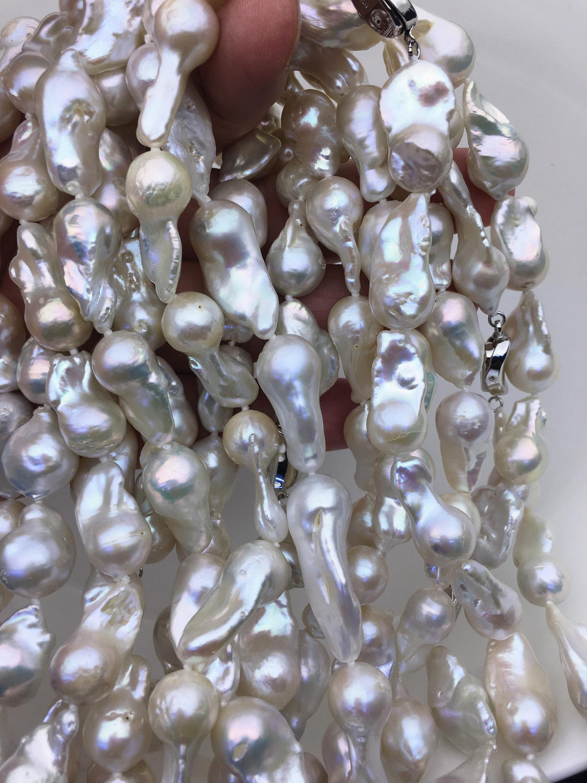 16'' AA+ 12-15mm white long baroque Flame ball freshwater Pearl necklace,genuine freshwater Pearl necklace,NPN1-T63-6