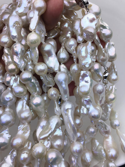 16'' AA+ 12-15mm white long baroque Flame ball freshwater Pearl necklace,genuine freshwater Pearl necklace,NPN1-T63-6