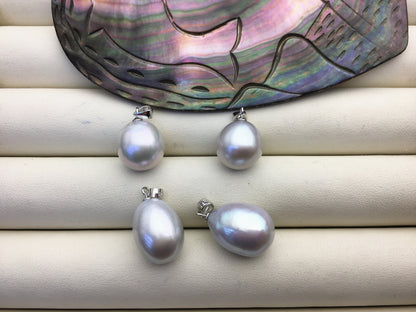 Rare!1pc AAA 12.5-13.5mm gray short/long rice pearl pendant , Oval Rice Pearl necklace- NC1-T14