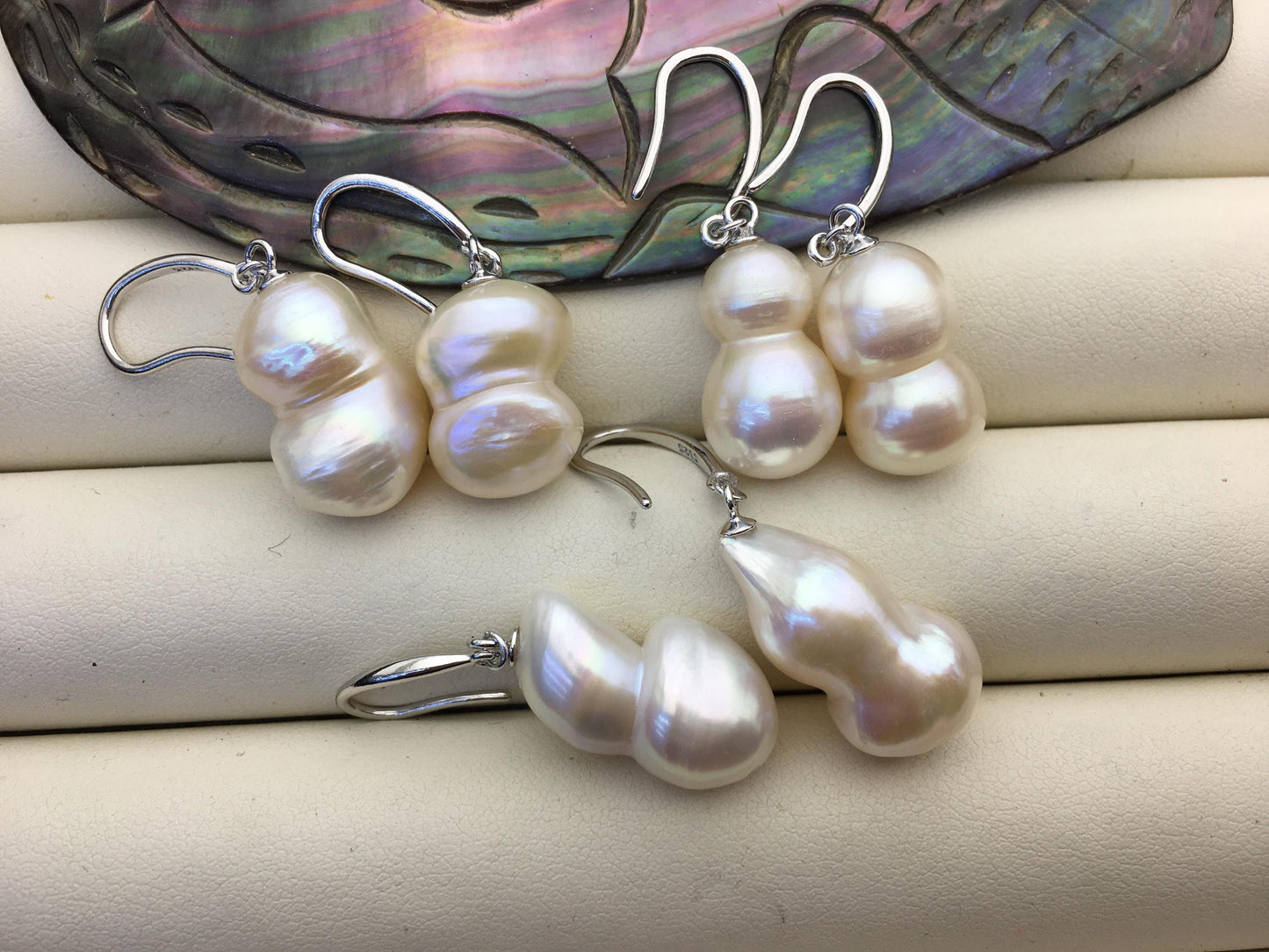 1 pair AAA 11-13mm White gourd baroque pearl dangle earrings,S925 Sterling Sliver dangle earrings,wedding pearl earrings,SE3-014