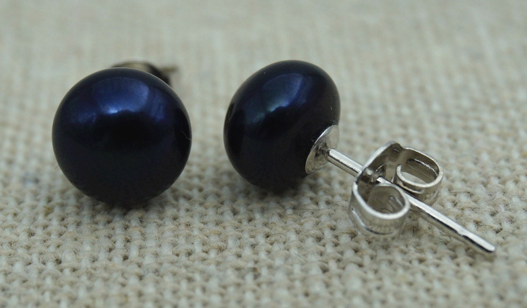 Select 4/5/6/7/8/9/10mm size Black Pearl Stud Earrings,Select Size, AAAA pearl earrings,Sterling Silver,Wedding,classic pearl studs,SE1-017