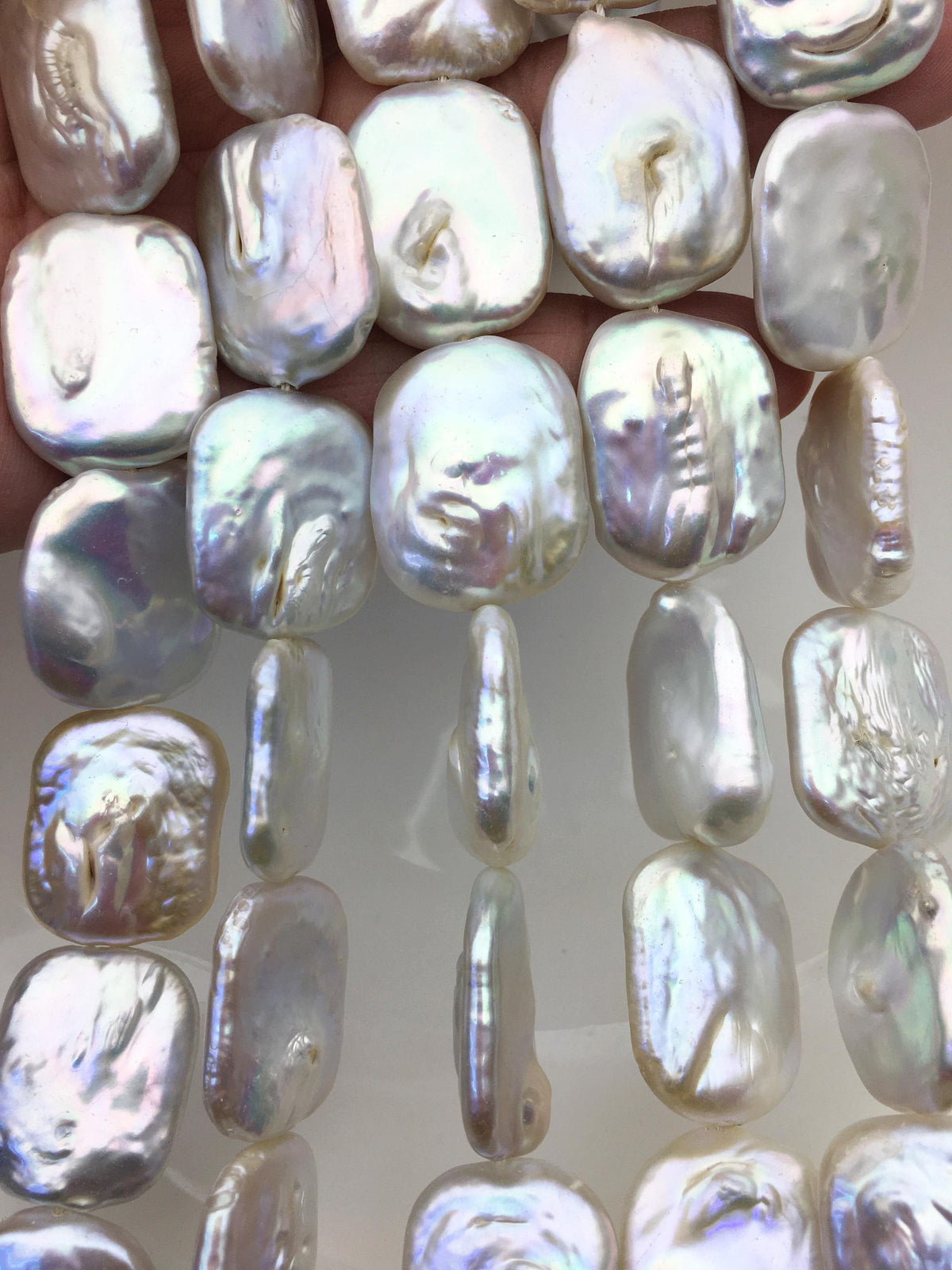 AA+ 19-21x25mm White Huge Rectangle Freshwater Pearl,wholesale Full Strand,ZS-119-6
