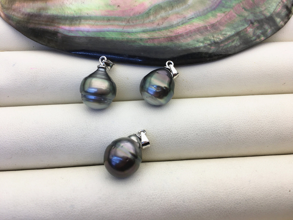 1pc 11-12mm Green Drop Tahitian Pearl Pendant, natural color sea pearl, NC1-045