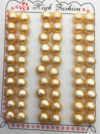 30pairs AAA 8-8.5mm yellow orange button round freshwater pearls pairs,half drill pearl,BTN8-T1