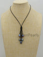 Five Deep Blue Gray Rice Pearl Leather necklace, Green Freshwater pearl, Birthday,Black Leather Pearl necklace,Select leather color,Le4-076